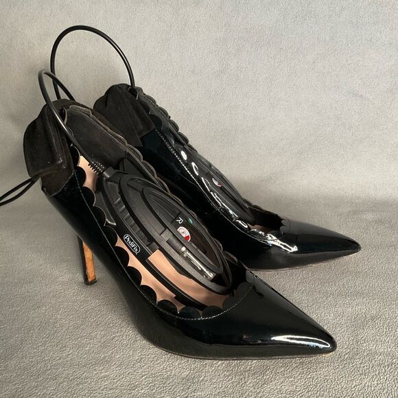 Kate Spade Pointed Heels Maxine Black Patent Leather Scallops Bows Stilettos 10M - Picture 4 of 13